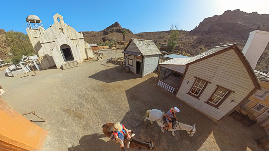 Gran Canaria - April 2023: Sioux City Park features a petting zoo with baby goats and horse rides. aerial view