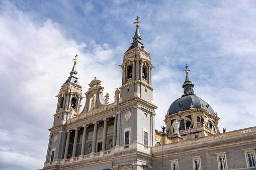 Detail of Almudena Cathedral or Santa Maria la Real de La Almudena is a Catholic church in Madrid Spain