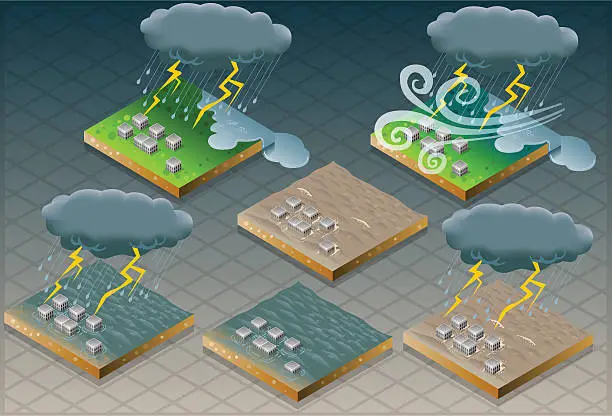 Vector illustration of isometric natural disaster flood mudded terrain