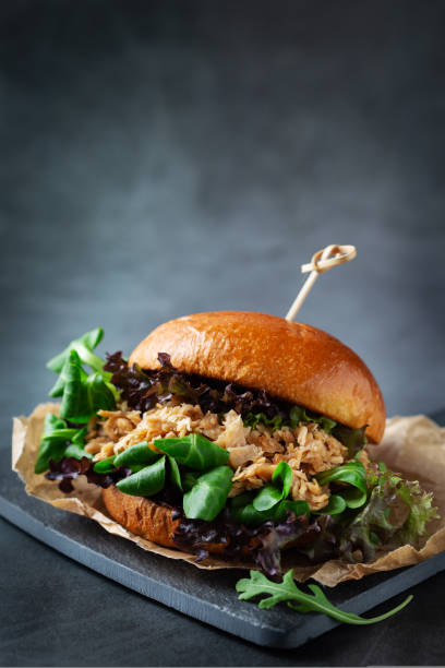 istock Burgers made from plant based meat of vegetarian pulled chicken 1487953746