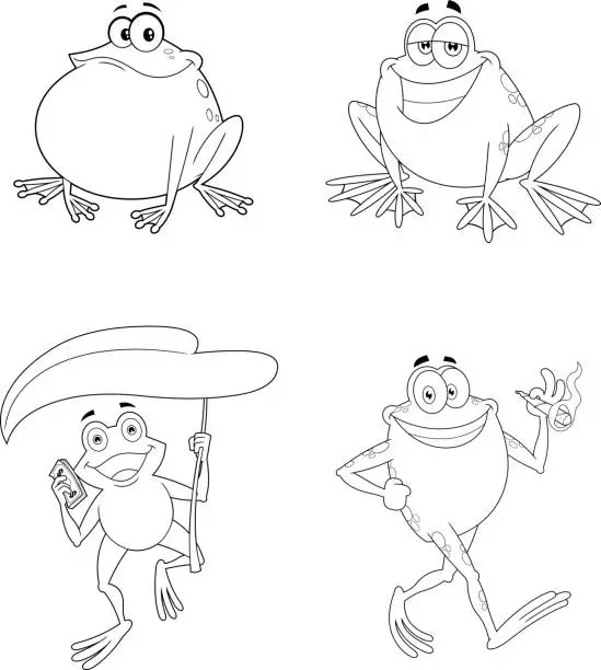 Vector illustration of Outlined Frog Cartoon Characters. Vector Hand Drawn Collection Set