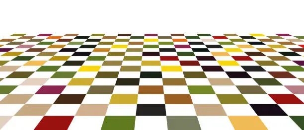 Vector illustration of Vector colors empty chess checker board textured tiled floor in perspective illustration,Abstract Backgrounds