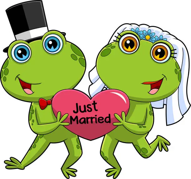 Vector illustration of Cute Frogs Cartoon Characters Newlyweds