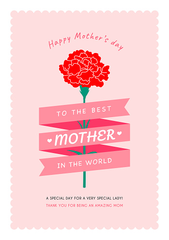 Happy Mother's day to the best mother in the world poster vector design. Red Carnation flower bouquet
