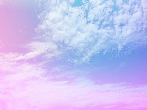 beauty sweet pastel blue violet colorful with fluffy clouds on sky. multi color rainbow image. abstract fantasy growing light