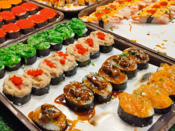 istock colorful sushi on a tray 1487968686