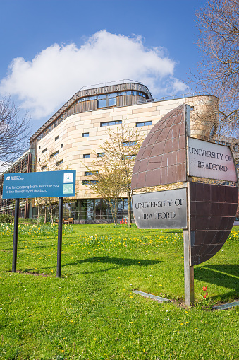 Bradford,Yorkshire,England on 18th April 2023:Horton A Building at the entrance to the University of Bradford in west Yorkshire