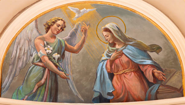 Bari - The fresco of Annunciation in the temple in the church Chiesa San Ferdinando stock photo