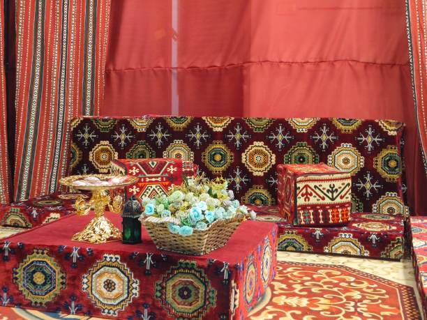 istock Arabic style living room with blue flowers 1487969553