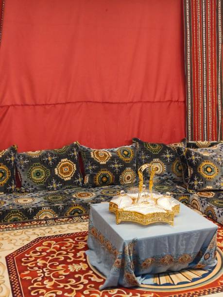 istock Arabic-style red living room with a golden dining table 1487969608