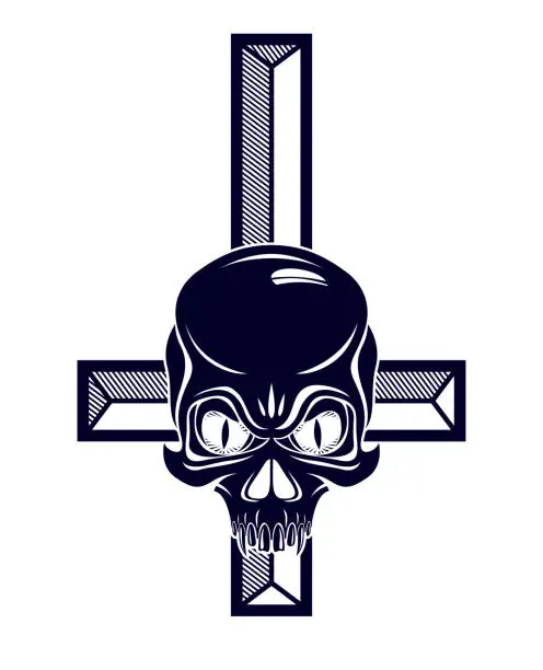 Vector illustration of Satanic symbol with inverted skull dead aggressive head of Satan Devil Evil.