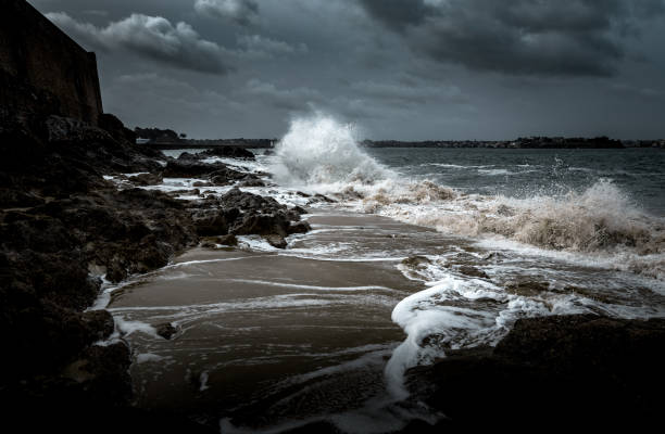Bad weather on the Breton coast, a high tide day