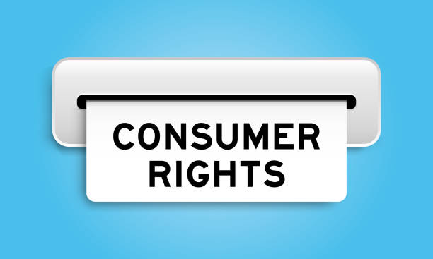 istock White coupon banner with word consumer rights from machine on blue color background 1487971776