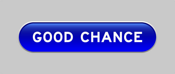 niebieski kolor przycisk w kształcie kapsułki z napisem dobra szansa na szarym tle - opportunity change awe forecasting stock illustrations