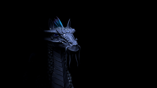 3D rendering of a fantasy dragon isolated on black background with clipping path. 3d rendered illustration of a head dragon.