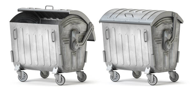 istock Metal garbage contaner or refuse trash bin isolated on white. 3 1487978608