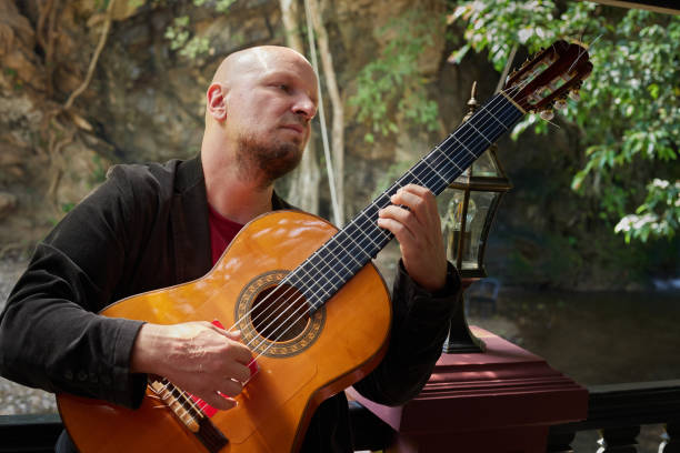 istock Handsome guy enjoying leisure time playing the guitar in the wild 1487985266