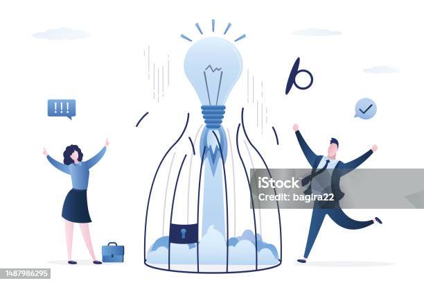 Unleash Creativity Or Unlock Idea Idea Bulb Flight Away From Birdcage ...