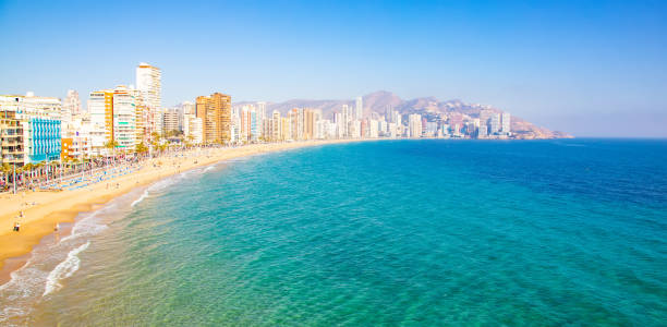 istock Benidorm city skyline and beach Platja de Llevant, Spain 1487986555