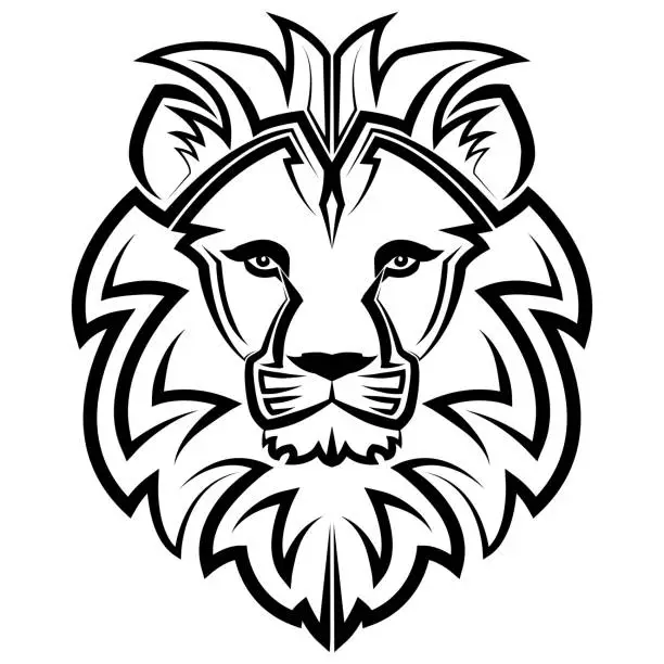 Vector illustration of Black and white line art of the front of the lion head It is sign of leo zodiac Good use for symbol mascot icon avatar tattoo T Shirt design logo or any design