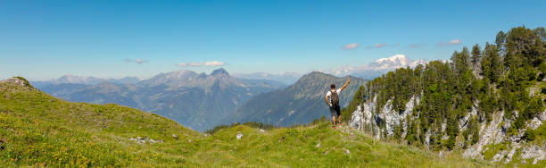 istock Man hiking trail with beautiful panorama 1487994534