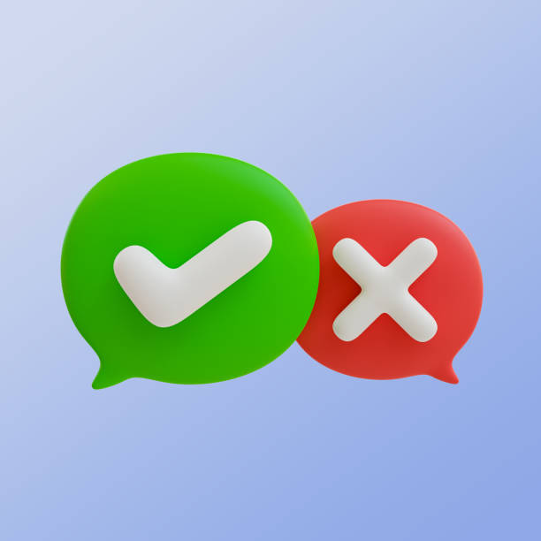3d minimal green tick check mark and cross mark symbols. yes and no, rejected and approved. correct sign and wrong sign, 3d illustration. 3d minimal green tick check mark and cross mark symbols. yes and no, rejected and approved. correct sign and wrong sign, 3d illustration. clipping path included. checkbox yes asking right stock pictures, royalty-free photos & images