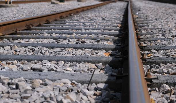 istock Close up of trolley tracks 1487996970