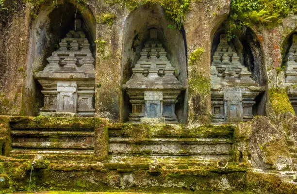 Photo of Gunung Kawi Temple or The Valley of The Balinese Kings, an 11th-century temple and funerary complex in Tampaksiring, near Ubud, Bali, Indonesia.