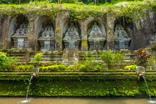 Photo of Gunung Kawi Temple or The Valley of The Balinese Kings, an 11th-century temple and funerary complex in Tampaksiring, near Ubud, Bali, Indonesia.