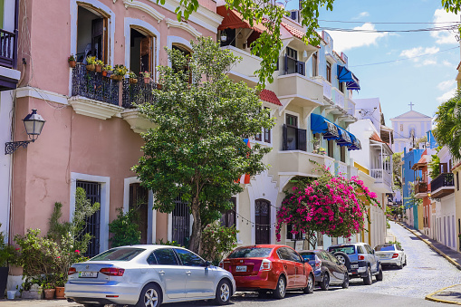 Early morning colorful streets of Puerto Rico.