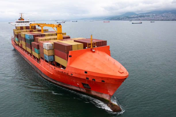 istock Aerial view of Container freight ship in transit. 1487998475