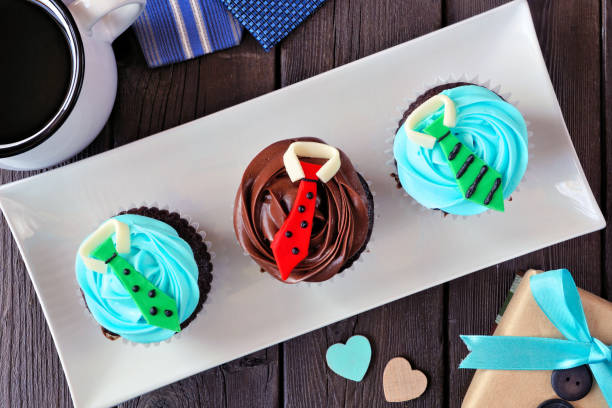 Ercadio 24 Stück Father's Day Cupcake Topper – „Super Dad“ Mit Hut, Blau Glitzernd, Inkl. Holzstäbchen