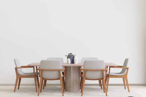 istock 3D rendering of a modern dining room with comfortable chairs and table 1488000020