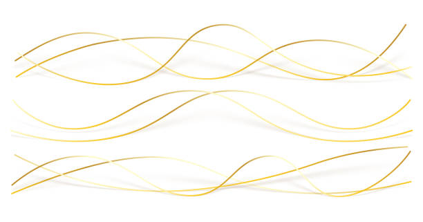 istock 3d wavy gold lines swoosh on white background. Luxury beauty thin curves, swirl as stream flow pattern. Soft geometric shapes as silk fiber or fablic shiny decoration. 1488002878