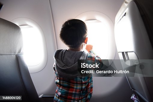 istock Child traveling on a plane 1488004120
