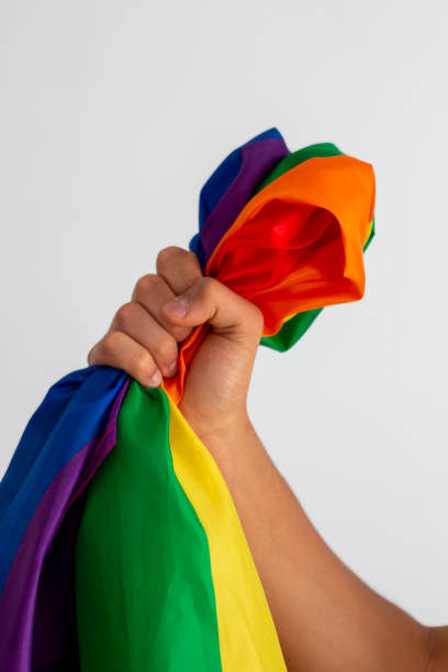 istock A clenched fist held high holding a gay pride flag 1488011332