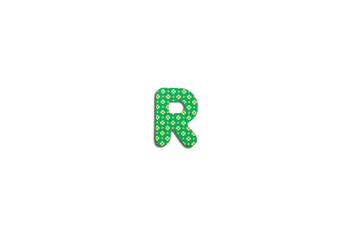 Alphabet letter R on a white isolated background. Top view, flat lay.