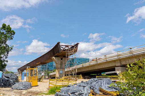 Vehicular bridge under construction at Carrera 68 with 26th street (Bogota - Colombia). infrastructure concept.