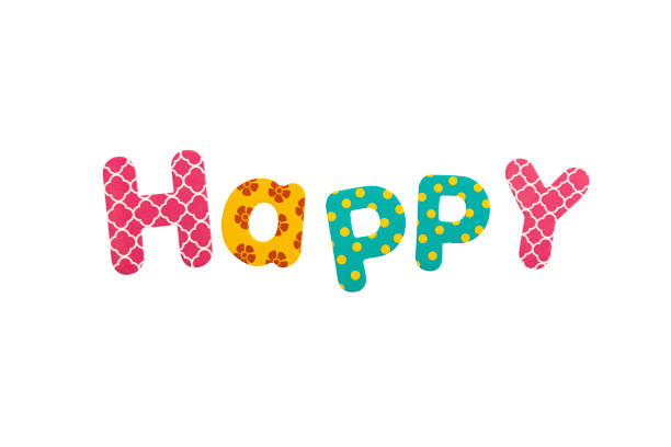 The inscription Happy from colored letters on white. top view, flat lay.