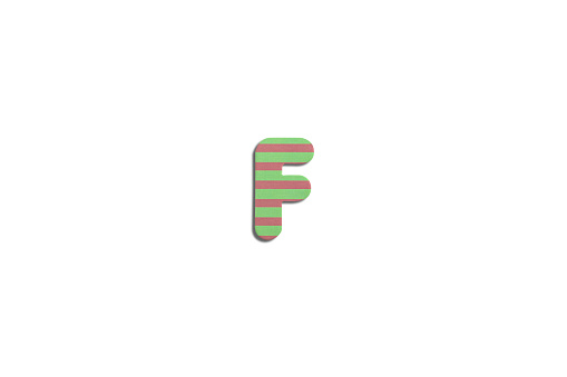 Alphabet letter F on a white isolated background. Top view, flat lay.