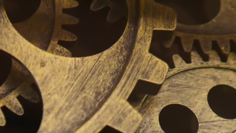 Сlose-up of vintage rotating gears of some mechanism