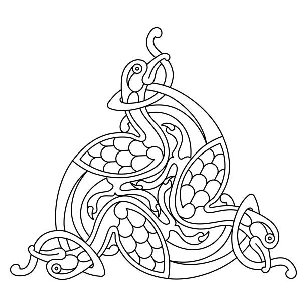 Trinity Element Illustration Mystical Medieval Bird Vector Line Art. Decorative Trinity Element Illustration. gargoyle stock illustrations