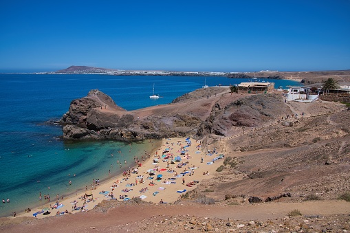 Panoramic views of Papagayo Beach, a famous tourist destination in the Canary Islands, Spain