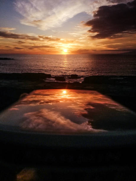 Sunset and reflection from Tenerife coastline