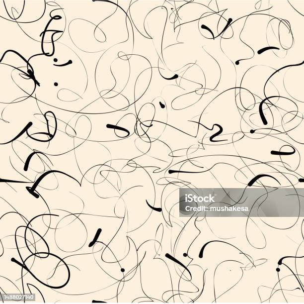 Caligraphic Ink Texture Ink Drawn Calligraphic Seamless Pattern Stock Illustration - Download ...