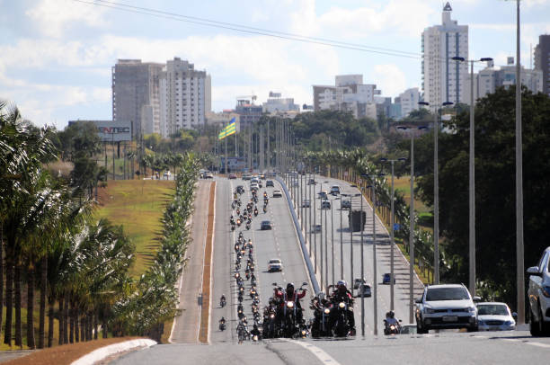 Motorcycling meeting Goiania motorcycle ride Goiania, Brazil - July 15, 2014 Motorcycling meeting Goiania motorcycle ride stopover stock pictures, royalty-free photos & images