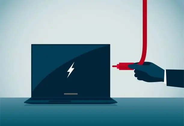 Vector illustration of Charging a laptop with a low battery