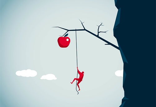 Climb the cliff just to pick the apples from the branches, This is a set of business illustrations