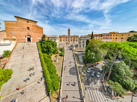 Stairs leading up to the Town hall and Campidoglio square (Piazza del Campidoglio), Rome, Italy