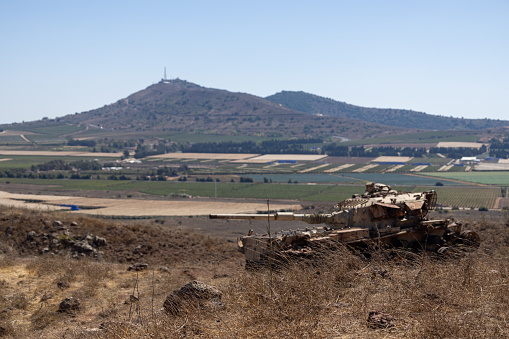 Destroyed and abandoned tank on the border of Israel and Syria, Golan Heights